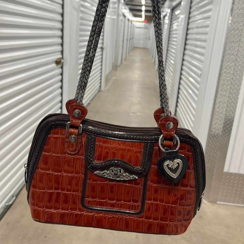 Source Unknown Brown Croc-Embossed Satchel with Heart Charm